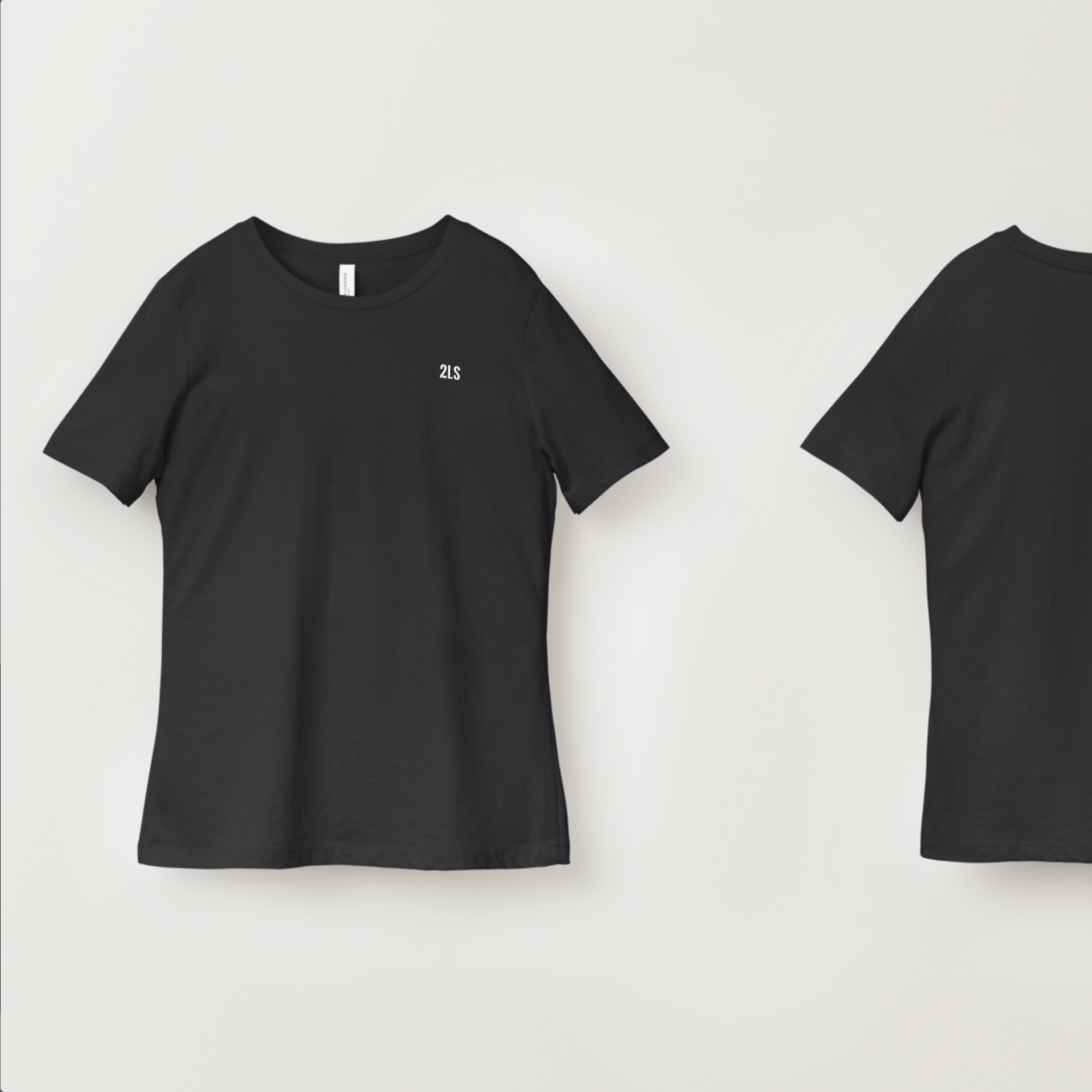 Black t-shirt shown from front and back on a light gray background 2lowsierra 2LS